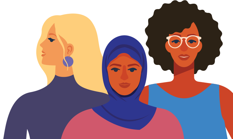 程式化的插图形形色色的三个独立的女性